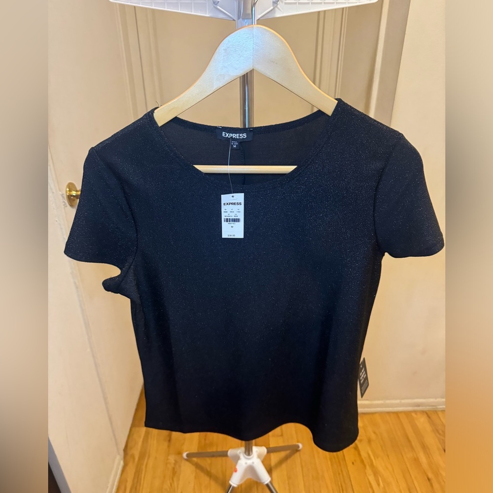 NWT Express Black Shine Women's Short Sleeve Top